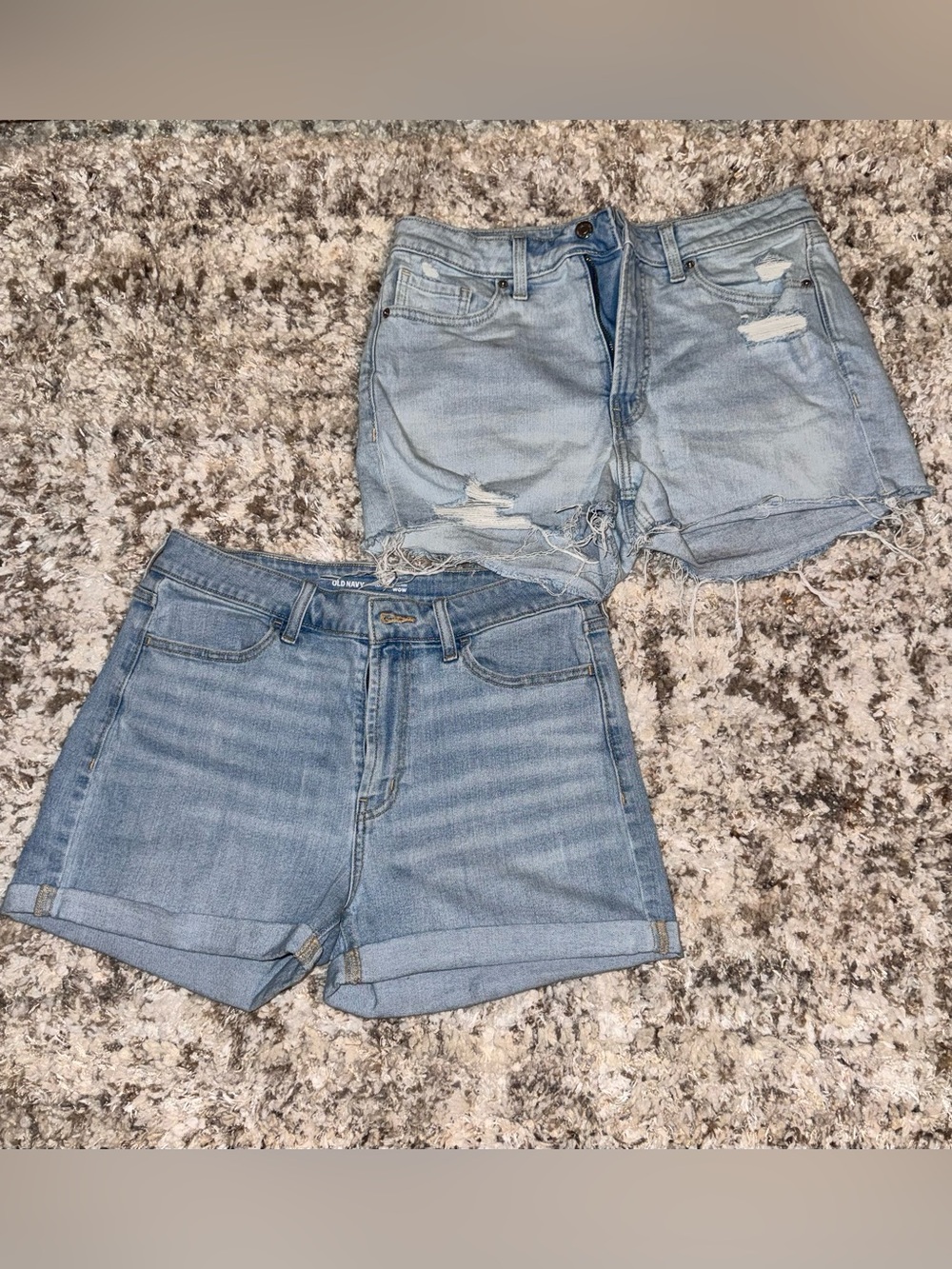 Two Pair Bundle Old Navy High Rise Denim Shorts Size 10 Blue Distressed Cuffed